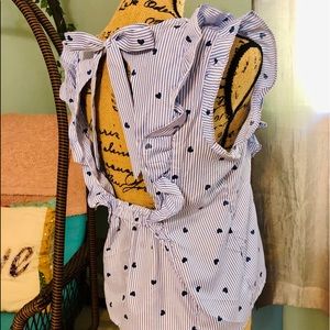 Blue and white stripes with hearts Top EUC